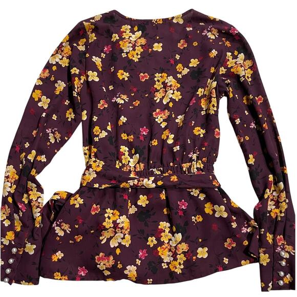 Gibson Blouse Floral Faux Wrap Top Long Sleeve Womens Size XS Purple WDP6629R - Picture 6 of 10